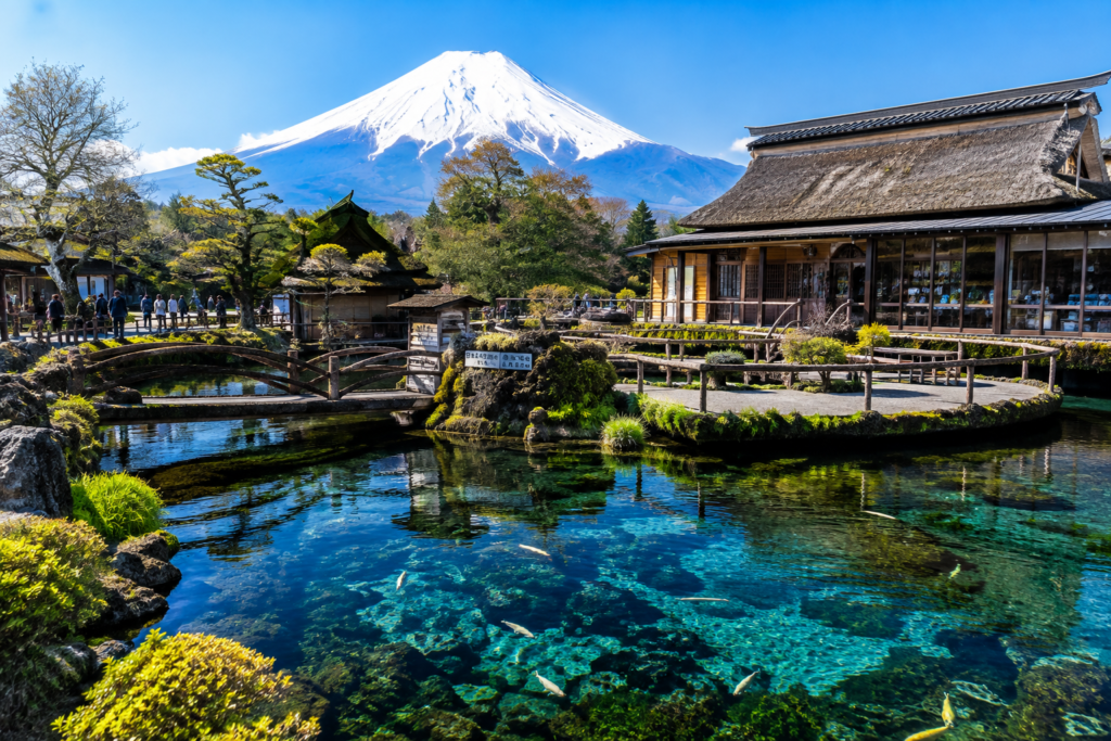 Oshino Hakkai with Mount Fuji in Japan