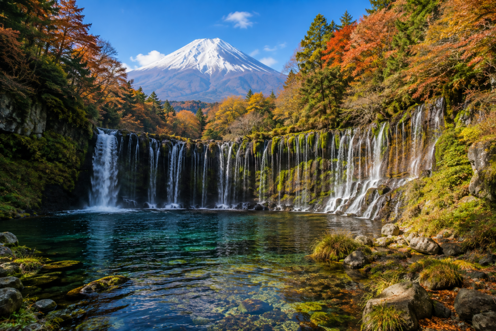 Shiraito Falls near Mount Fuji in Japan
